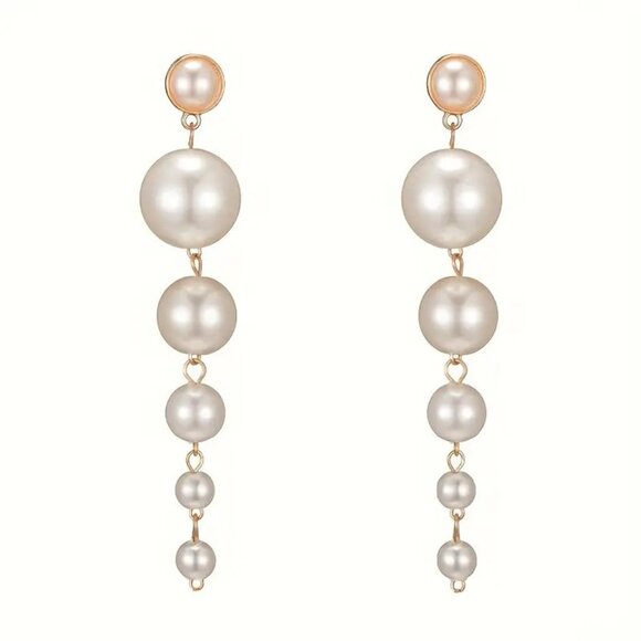 Pearl Earrings Bold Drop Simple Classy Hollywood Glam Exaggerated Trendy Stylish - Picture 3 of 4